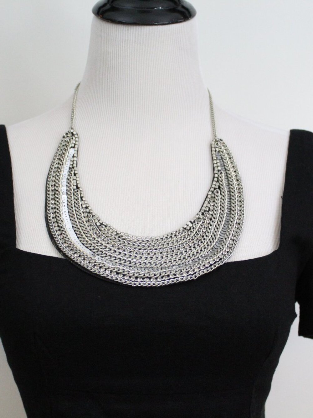 Chunky Silver Layered Chain Statement‎ Bib Necklace Catherine Stein 27” NWT